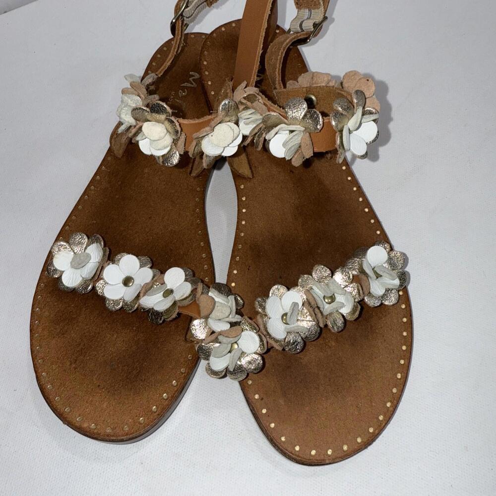 Italian Shoemakers‎ Size 8 Slide On Floral Flat Sandals Leather Brown Tan